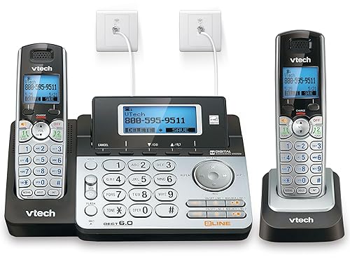 VTech DS6151-2 2-Line Expandable Cordless Phone System with 2 Handsets, Digital Answering System, Caller ID, DECT 6.0 - Home & Small Business