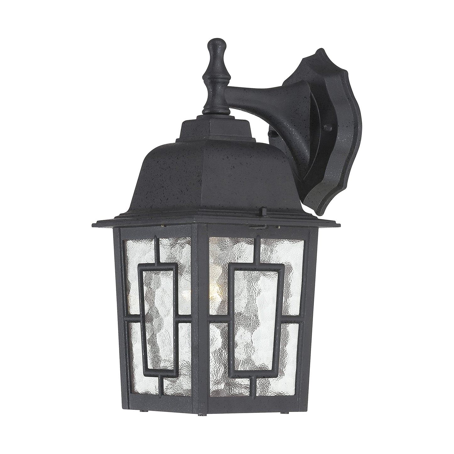 Nuvo Lighting 60/4923 Banyon One Light Wall Lantern/Arm Down 100 Watt A19 Max. Clear Water Glass Textured Black Outdoor Fixture