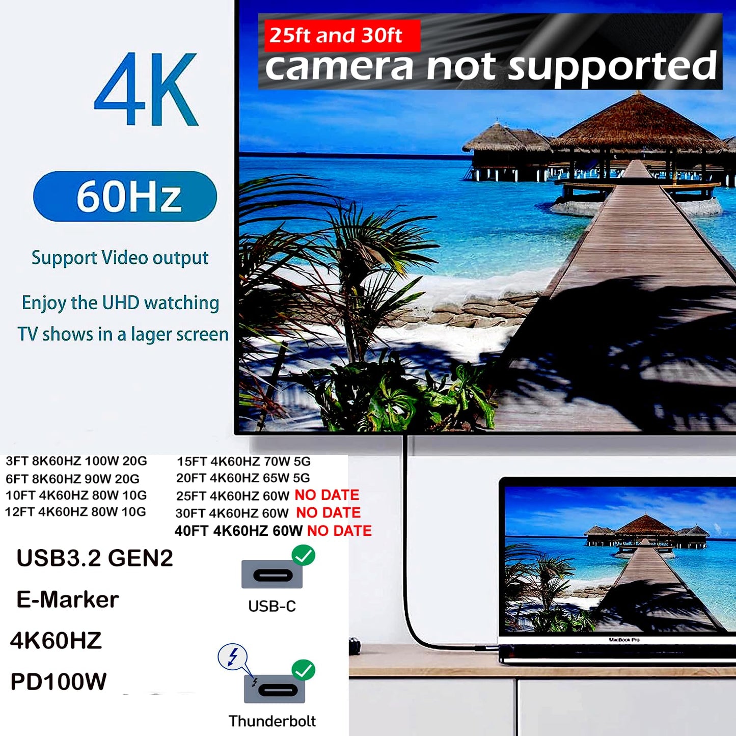 YOTETION USB C to C Cable 25FT,100W 4K60HZ Type C GEN2x2(Data usb3.1),USB C Video Output from USB3.2/ USB4.0 Fast Charging & Sync for Xreal MacBook