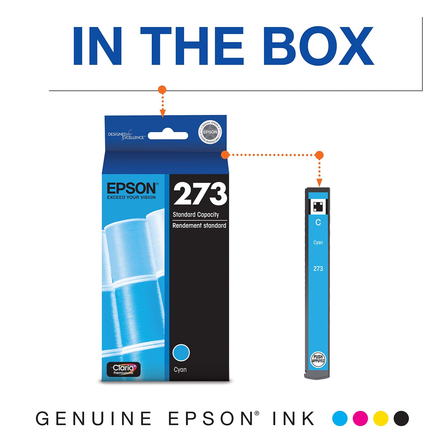 Epson 273 Claria Ink Standard Capacity Cyan Cartridge (T273220-S) Works with Expression Premium XP-520, 600, 610, 620, 800, 810, 820