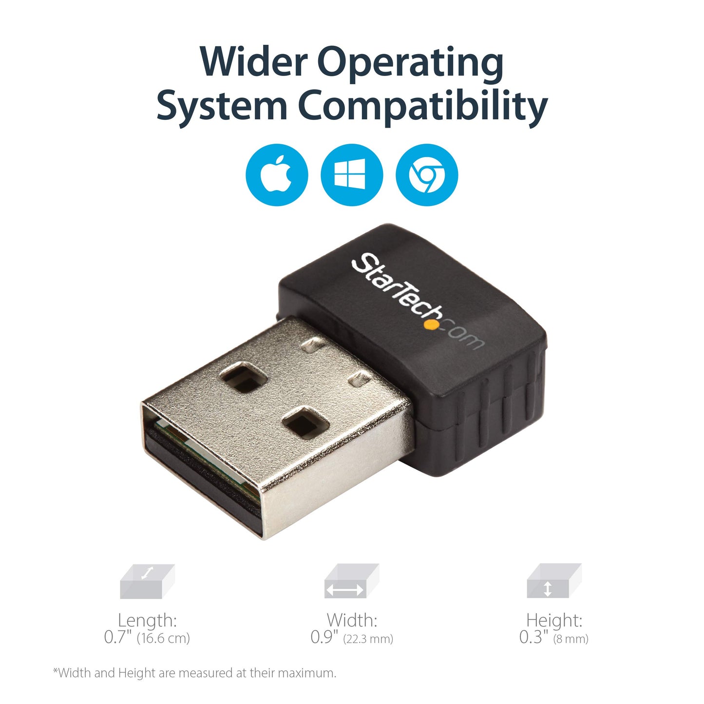 StarTech.com Wireless USB WiFi Adapter - Dual Band AC600 Wireless Dongle - 2.4GHz / 5GHz - 802.11ac Wi-Fi Laptop Adapter (USB433ACD1X1)