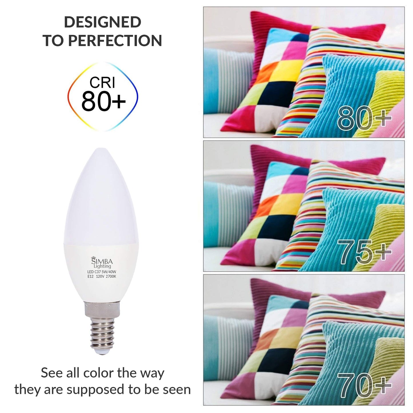 Simba Lighting LED B11 C37 5W Candelabra Light Bulb E12 Base, 2700K, 6 Pack