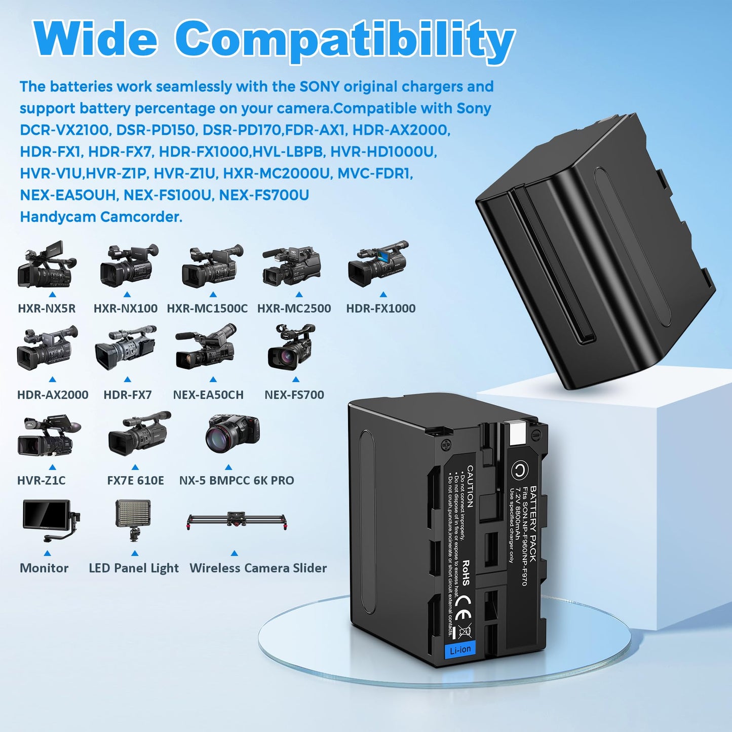 NP-F970 Battery and Charger-2x8800mAh Dual USB NPF Battery with LCD Screen for Camcorder/Light/Camera/Handycam/Monitor,Replacement Fast Charger