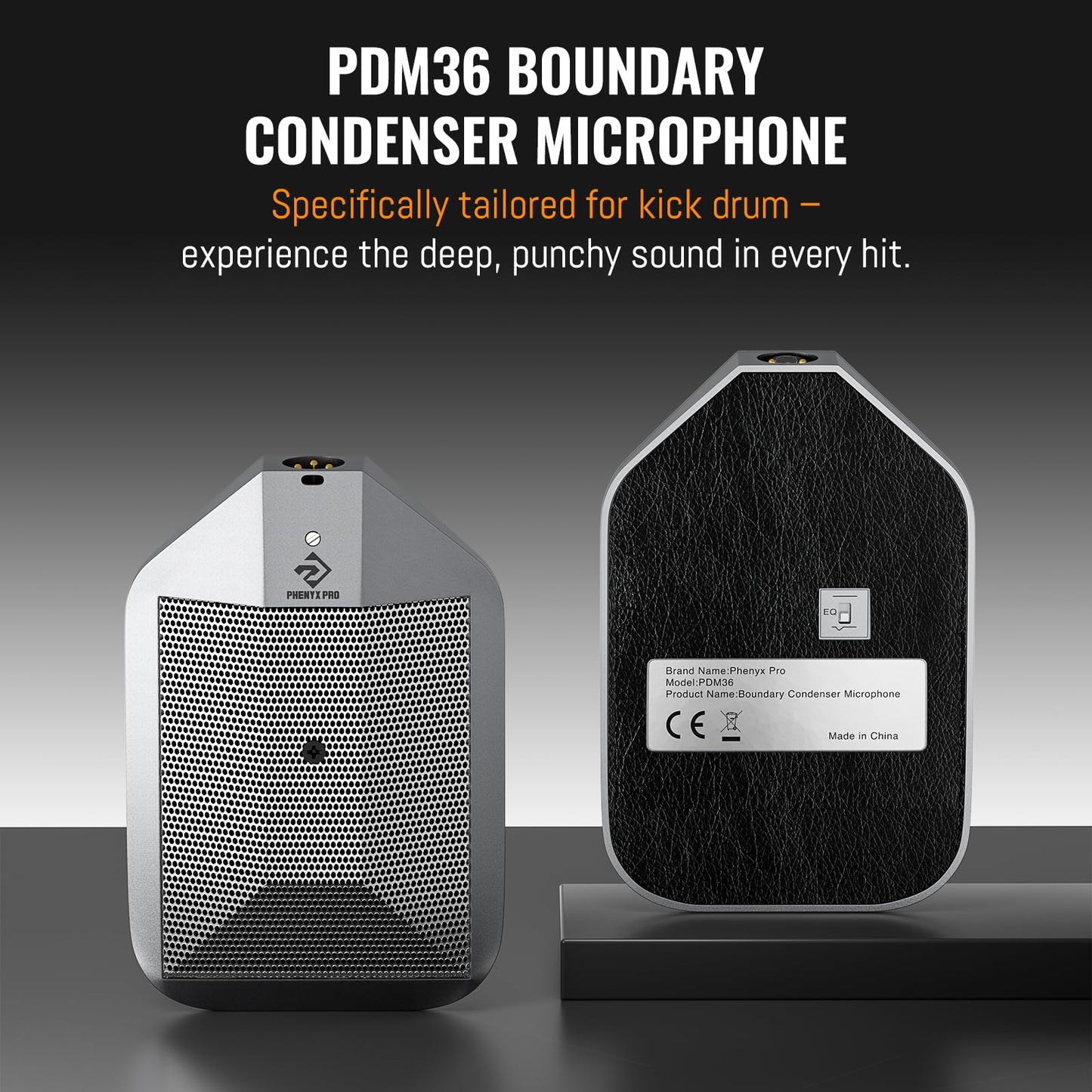Phenyx Pro Boundary Condenser Microphone, Supercardioid Kick Drum Microphone with XLR Connector, Two-Position EQ Switch, Rugged Metal Bass Drum Mic