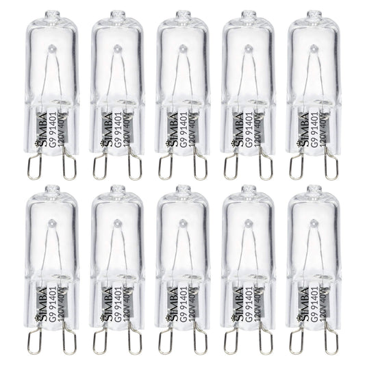 Simba Lighting Halogen Light Bulb G9 T4 40W JCD Bi-Pin 120V, 2700K, 10 Pack