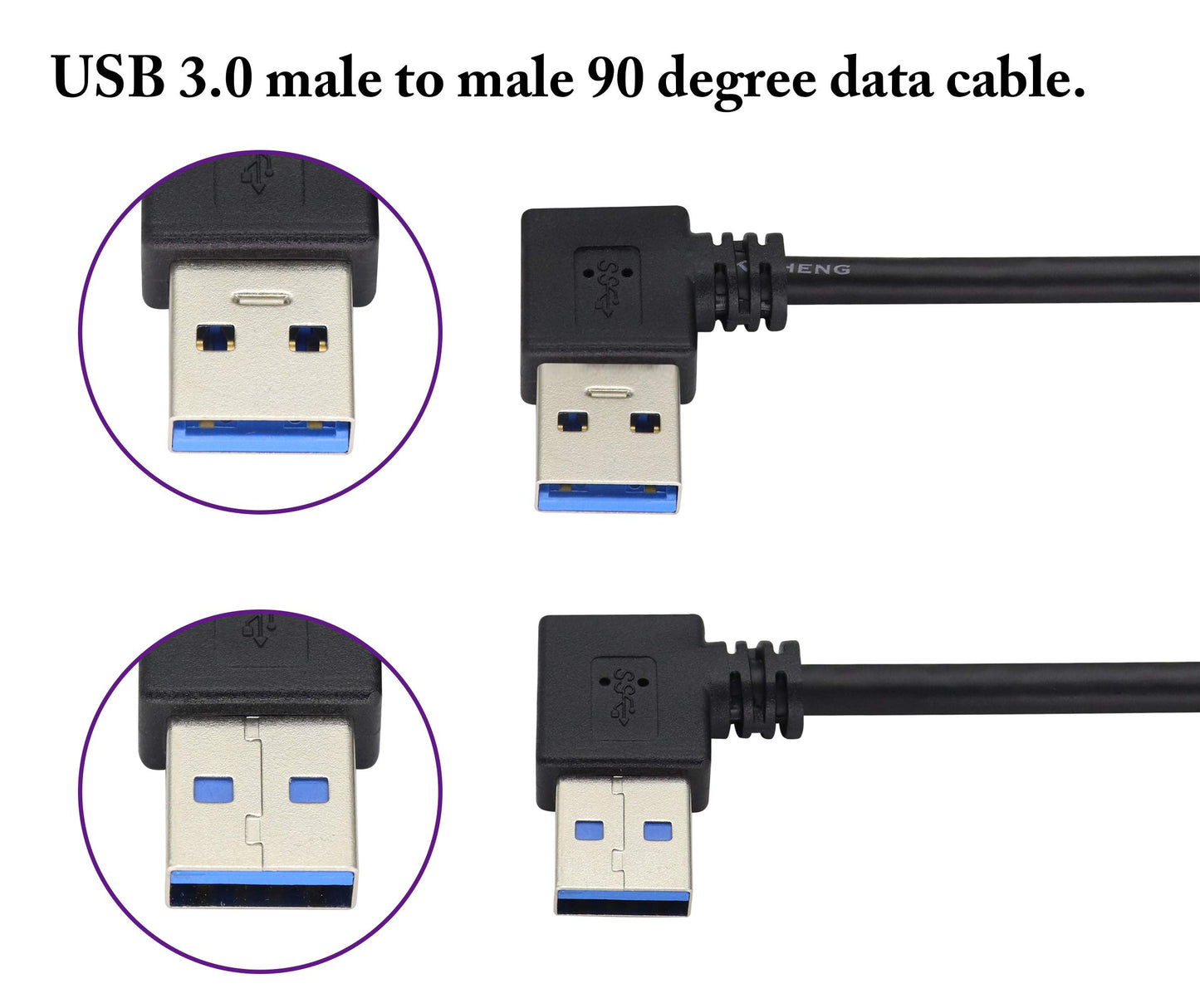 AAOTOKK 90 Degree USB 3.0 A Extension Cable Left & Right Angle USB 3.0 Type A Male to Male Charging and Data Transfer Cable for Hard