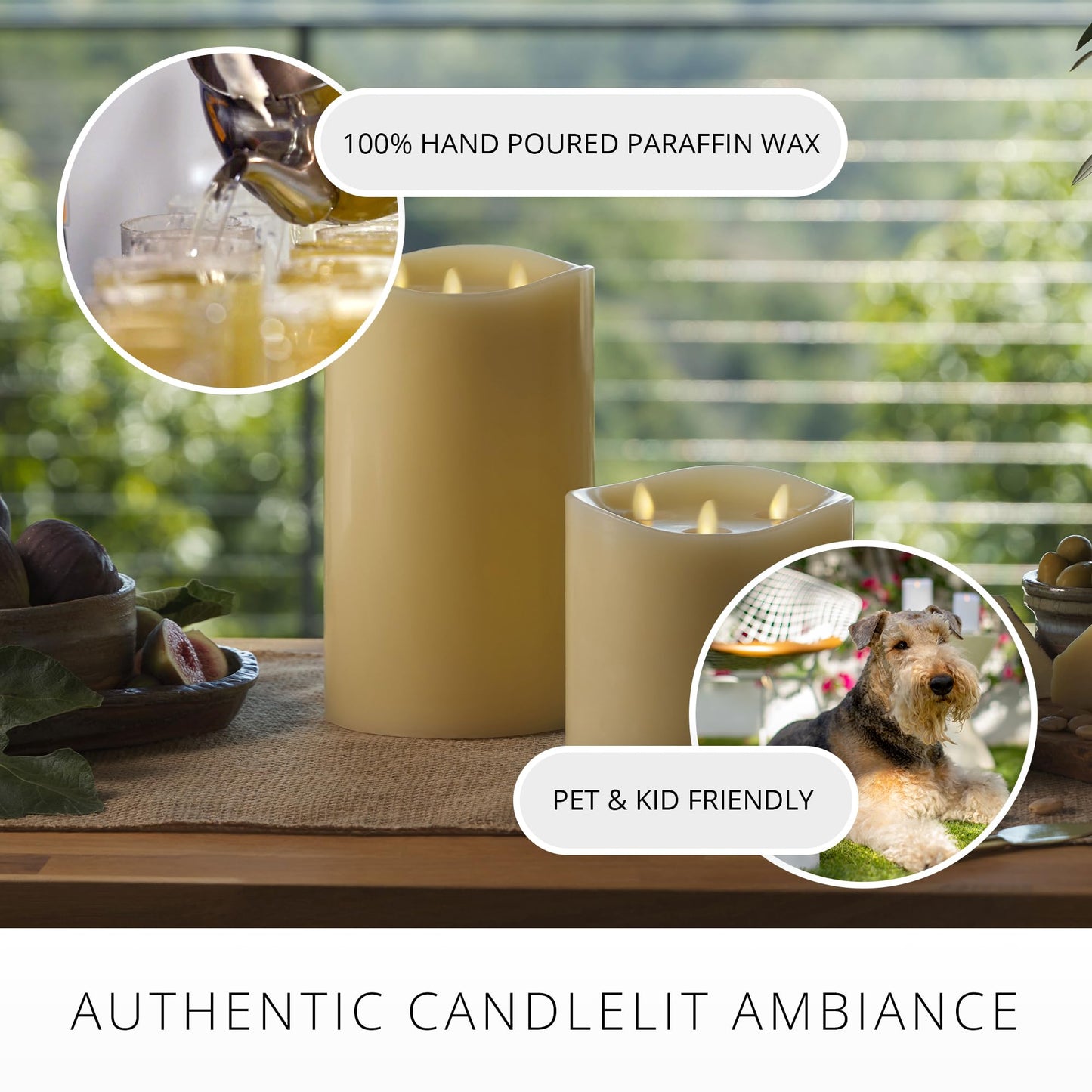 Luminara Tri-Flame Flameless LED Candle, Ivory 5.8" x 9.7", Moving Flame Real Wax Home Decor Battery Operated Emergency Light, Religious Ceremony Safe