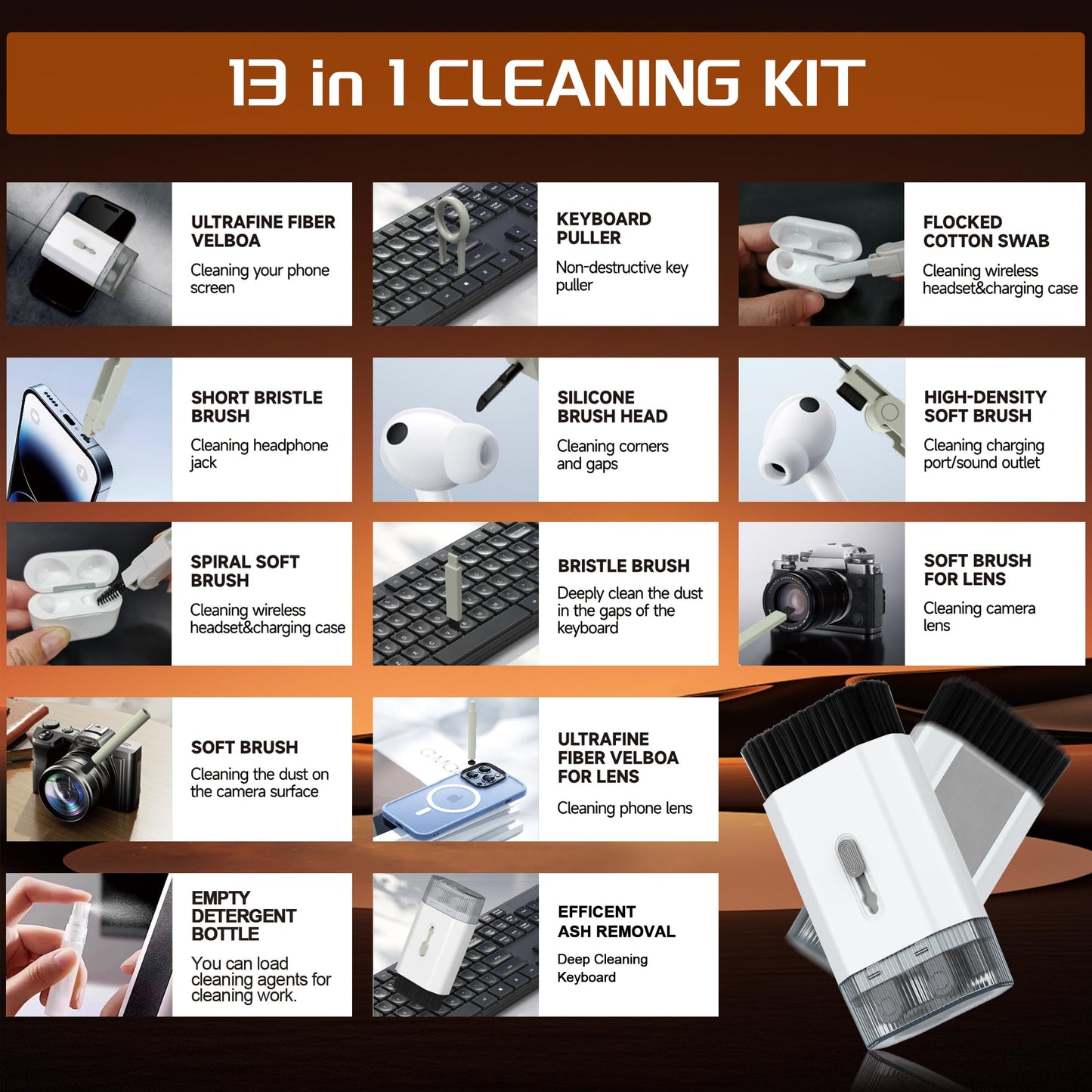 JUFINX Keyboard Cleaning Kit-13-in-1 Multifunctional Cleaner Kit-Laptop Cleaner Compatible with iPad iPhone Pro Earbuds Airpod MacBook-Electronics