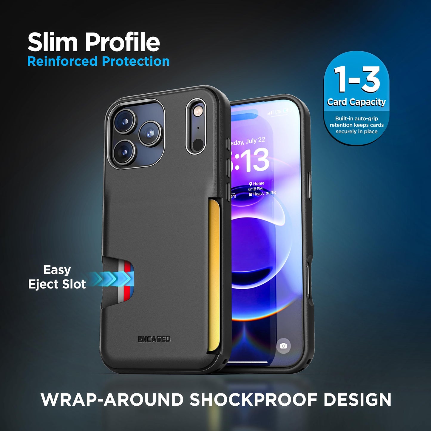 ENCASED® for iPhone 17 Pro Wallet Case with Built-in Card Holder Slot (Matte Black)