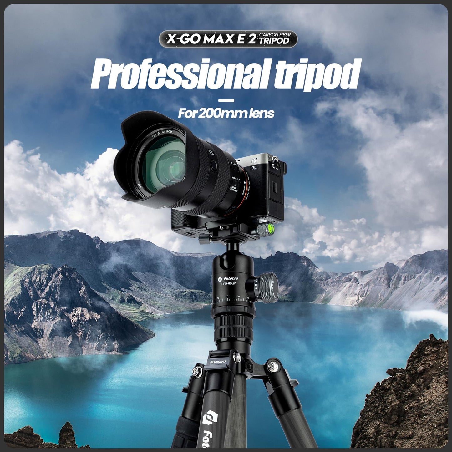 Fotopro 68" Carbon Fiber Travel Tripod, Heavy Duty Camera Tripod with Ball Head, Detachable Monopod with Quick Release Plate and Bag, Load up