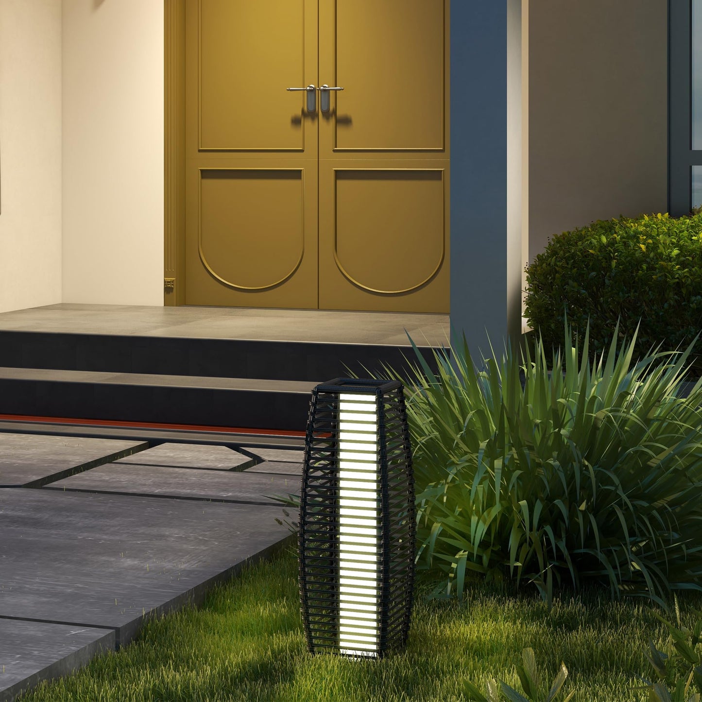 Outsunny Solar Floor Lamp, Outdoor Rattan Garden Lantern Pathway Light & Decorative Driveway Lighting with Auto On/Off LED Lights for Porch, Yard