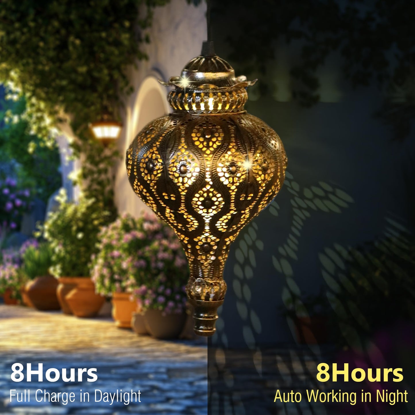 JOLUSIA Moroccan Solar Lanterns Outdoor Waterproof Bronze Hanging Lanterns Outdoor Ramadan Garden Decor Gardening Gifts for Women Mom Grandma Solar