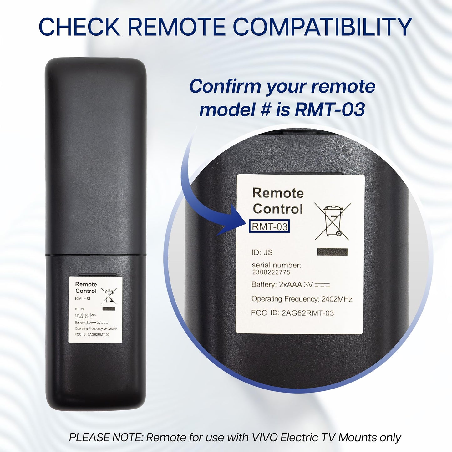 VIVO Spare RF Remote for Compatible Electric Motorized TV Mounts, 2 Memory Settings, Radio Frequency, Wide Operating Range, Batteries Not Included