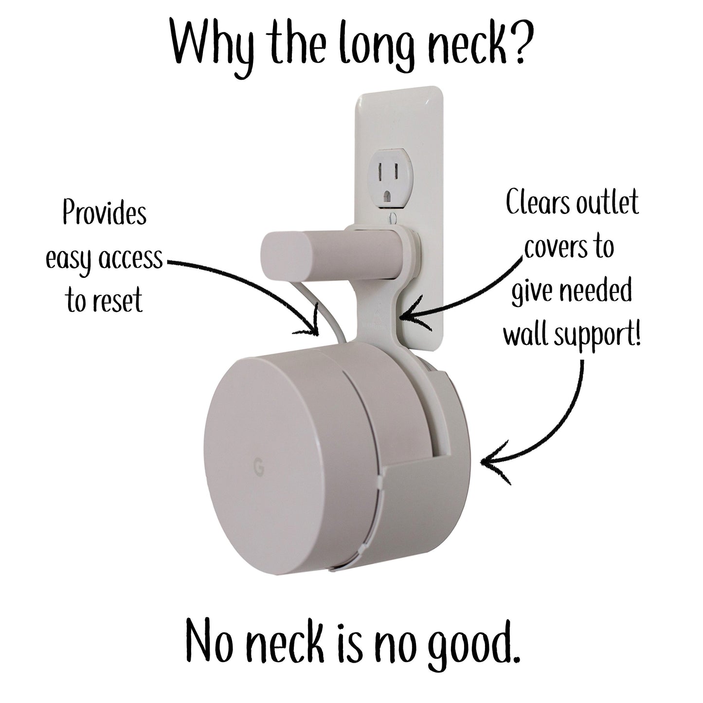 Dot Genie Google WiFi [Old Rectangular Plug - NOT Current Round Plug] Outlet Holder Mount Stand: No Messy Screws! (1-Pack)