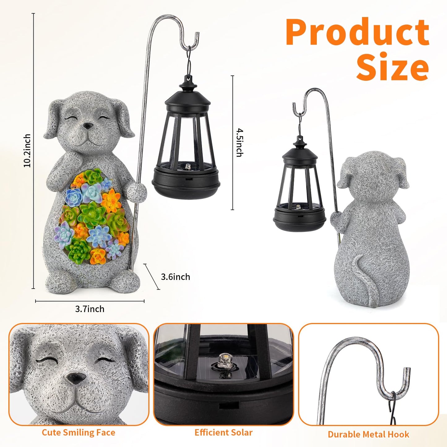 Solar Dog Garden Statue with Lantern - Waterproof Resin Outdoor Decor for Yard, Lawn, Flower Bed, Backyard, Front Yard, Patio, Balcony - Gift for Dog