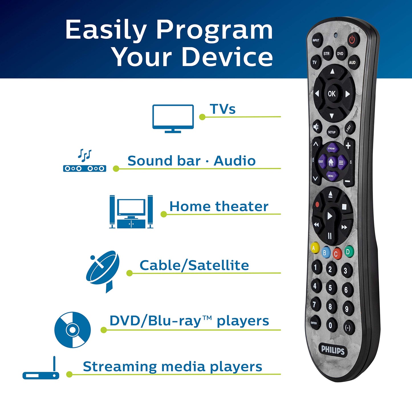 Philips Universal Remote Control, Samsung TV Remote, Universal TV Remote Replacement, Samsung Remote Control Universal for Smart TV, Vizio TV, LG TV