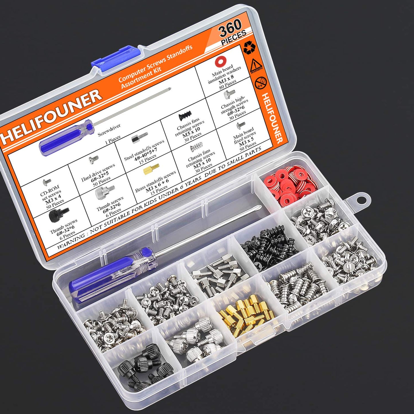 HELIFOUNER 360 Pieces Computer Standoffs Screws Assortment Kit with a Screwdriver