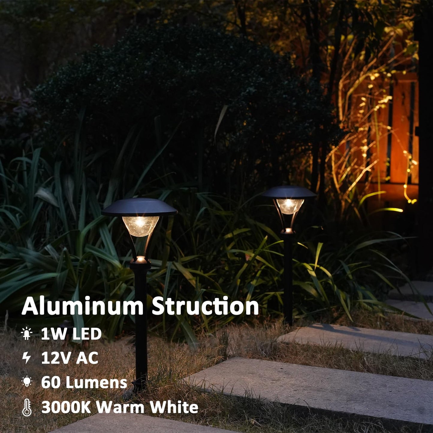 LL LIGHTING LIVING 12V Low Voltage Landscape Path Lights 2PK 1W 60LM LED Pathway Lights 3000K Warm White Durable Aluminum Housing with Stake