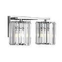 JONATHAN Y 4.75" Chrome 2-Light Vintage Glam LED Vanity Light Wall Sconce Fixture with Clear Crystal Prism Shade, Hardwired Wall Lamp for Bathroom