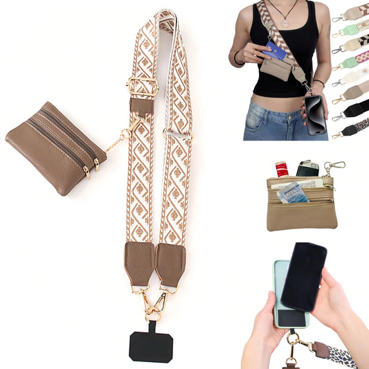 Surlveia Crossbody Body Phone Holder for Women, New Phone Strap with Zippered Pouch, Adjustable Crossbody Strap (Brown)