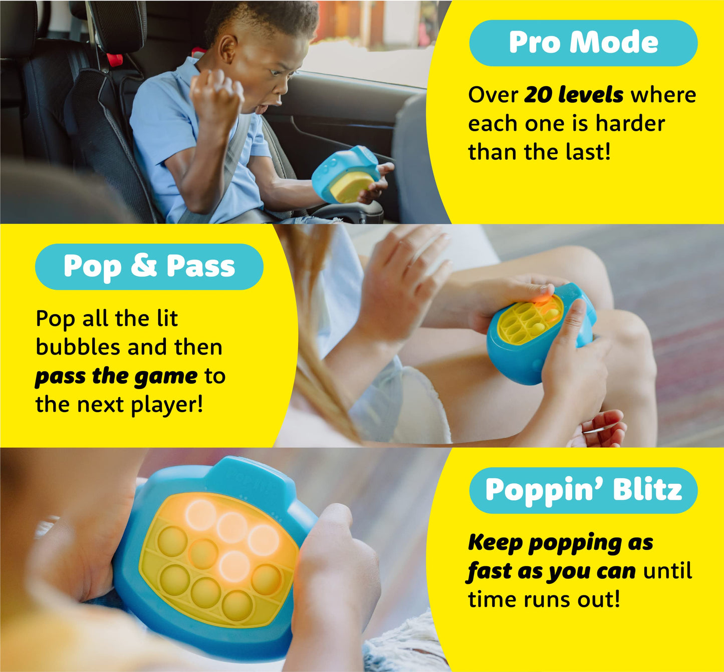 Pop It! Pro - The Original Light Up, Pattern Popping, Pop It! Game from Buffalo Games,Blue and Yellow
