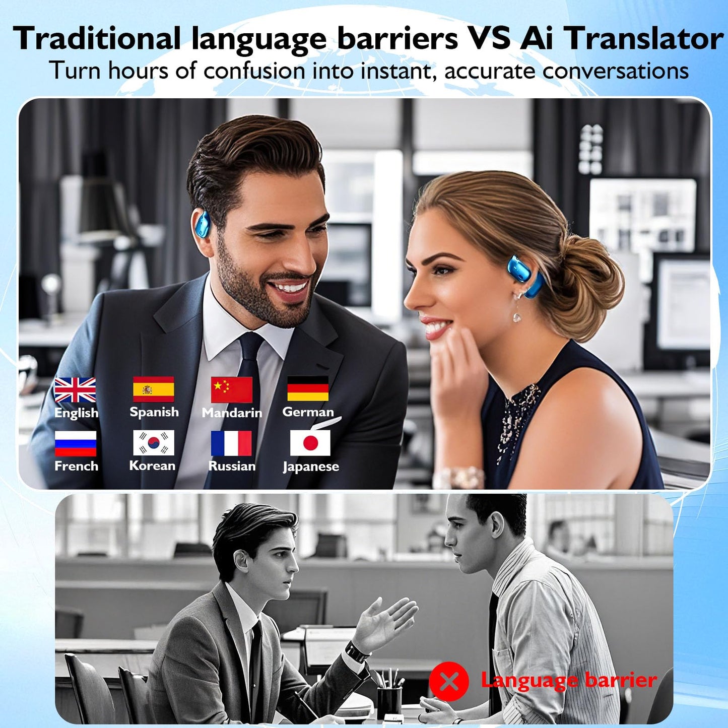 AI Real-Time Translation Earbuds | 2025 AI Translator Device with 144 Languages for iOS/Android | 3 in 1 Wireless Earbuds…