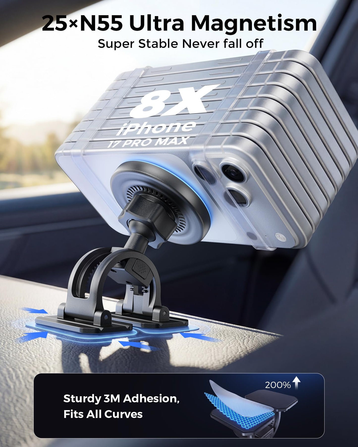 Estbuc 2-in-1 15W Magsafe Car Mount Charger, Magnetic Wireless Car Charger, 360° Dashboard & Air Vent Phone Mount, Phone Holders for Your Car, Car