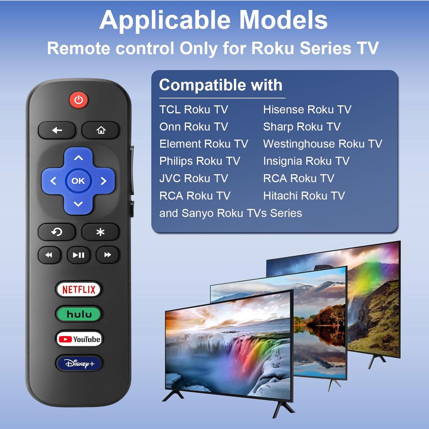 (2pcs) Replacement Remote Control Only for Roku-TV, for TCL Roku/Hisense Roku/Onn Roku/Sharp Roku/Element Roku/Westinghouse Roku/Philips RokuSmart TVs