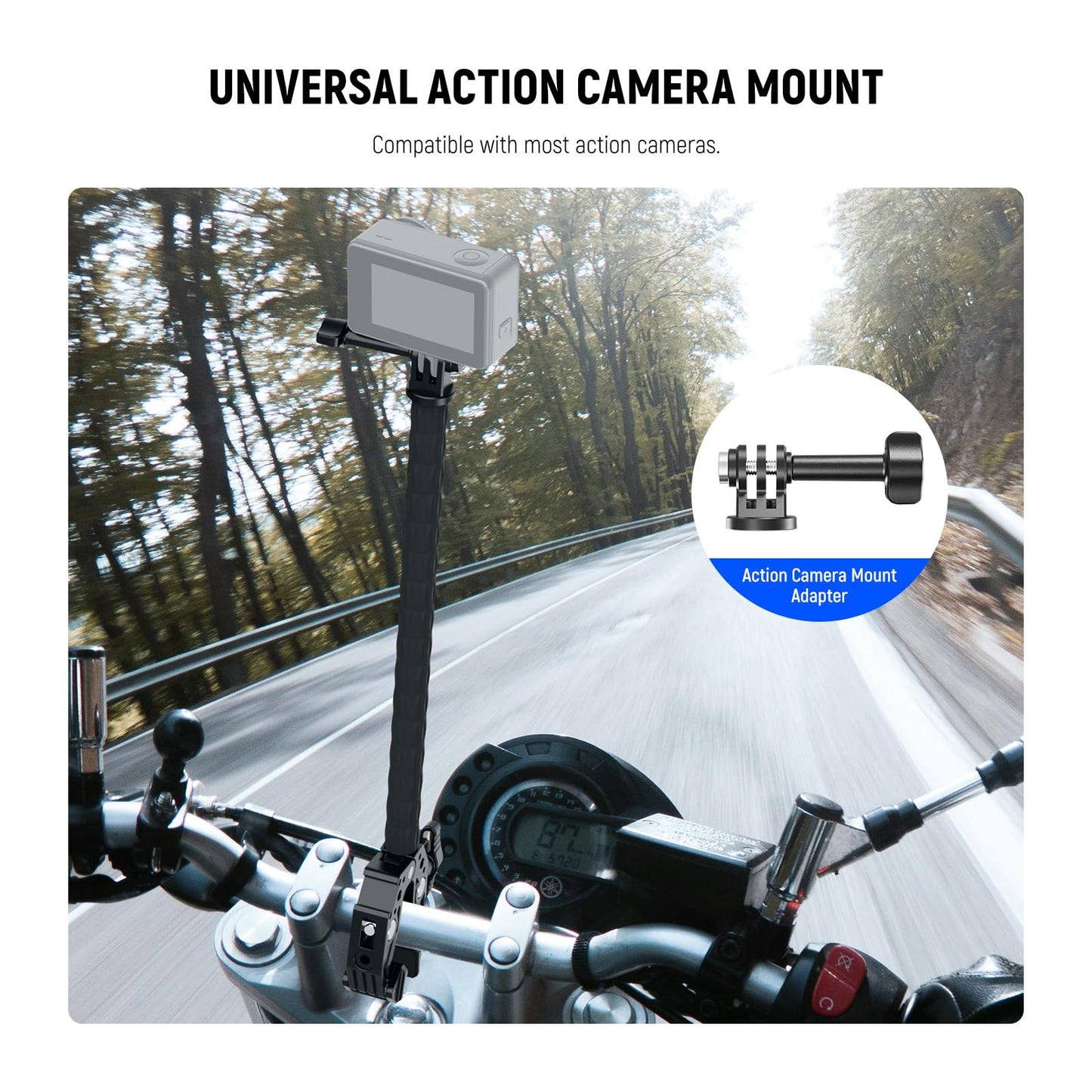 NEEWER GP-26 Action Camera Adapter Mount Kit with Super Clamp, Soft Tube, Phone Holder, Cleaning Cloth, Compatible with GoPro Insta360 DJI iPhone