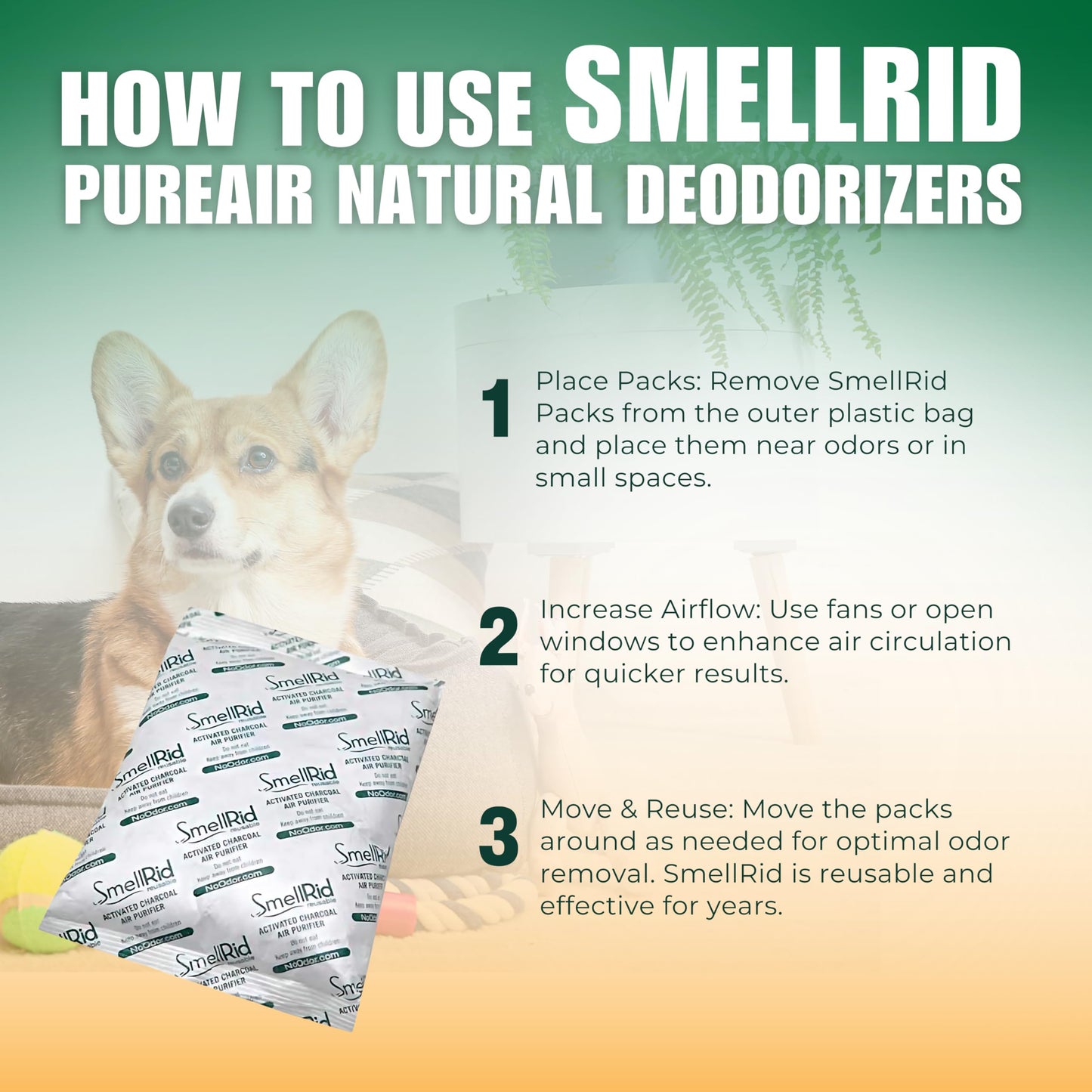 SMELLRID Reusable Activated Charcoal Air Purifier & Smell Eliminator [1 Pack] - XX Large 500g (7.5" x 8.7") Pack Treats 250 Sq. Ft. - Premium Natural