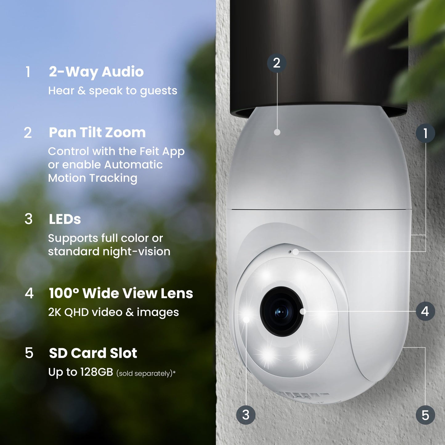 Feit Electric Smart Security Camera Bulb, 2K QHD Resolution, 2-Way Audio, Human Tracking, 350° Pan, Night Vision, Motion Alerts, E26 Base