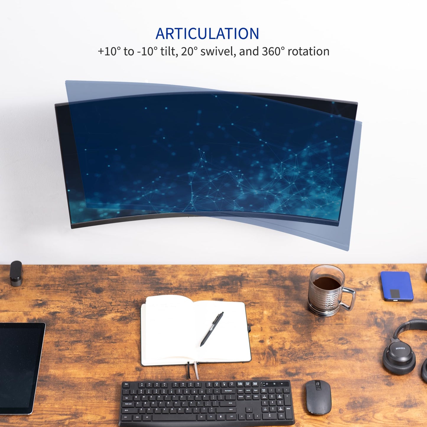 VIVO Height Adjustable 17 to 32 inch Single Monitor Articulating Wall Mount for Standing Workstations, Fits 1 Screen with Max VESA 100x100mm, Black