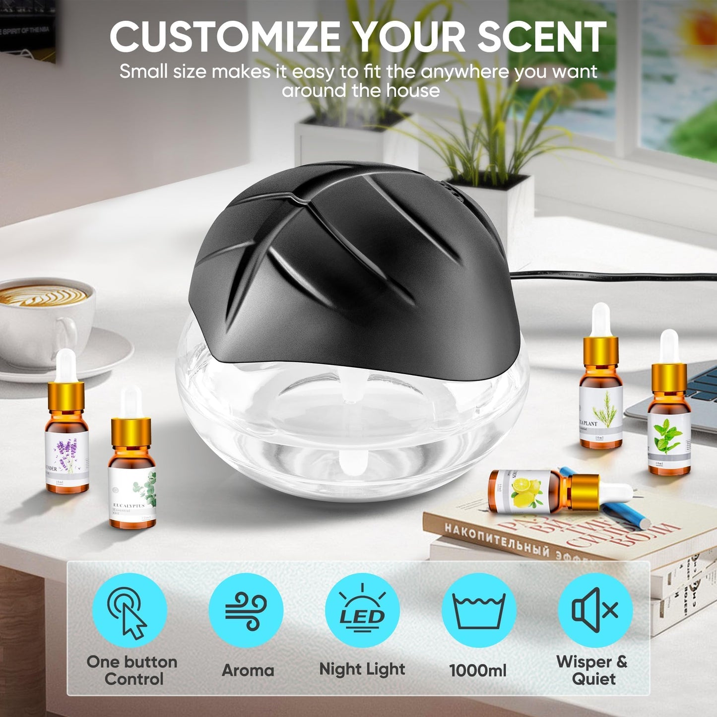 Water Based Air Purifier for Home with Essential Oil Diffuser and Humidifier Function, Rainbow Air Washer with LED Light, Freshener for Smoke and Pet