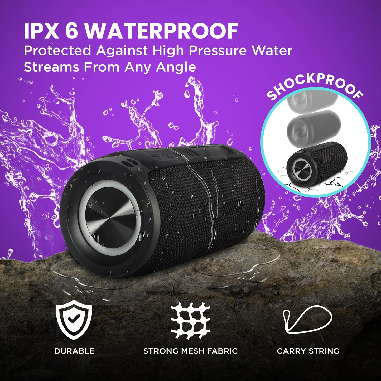 Vital Tech Mega Magnaboom Small Bluetooth Speaker | Portable 5.0 Bluetooth Waterproof Speaker | Wireless, LED Lights, Enhanced Bass, Indoor/Outdoor