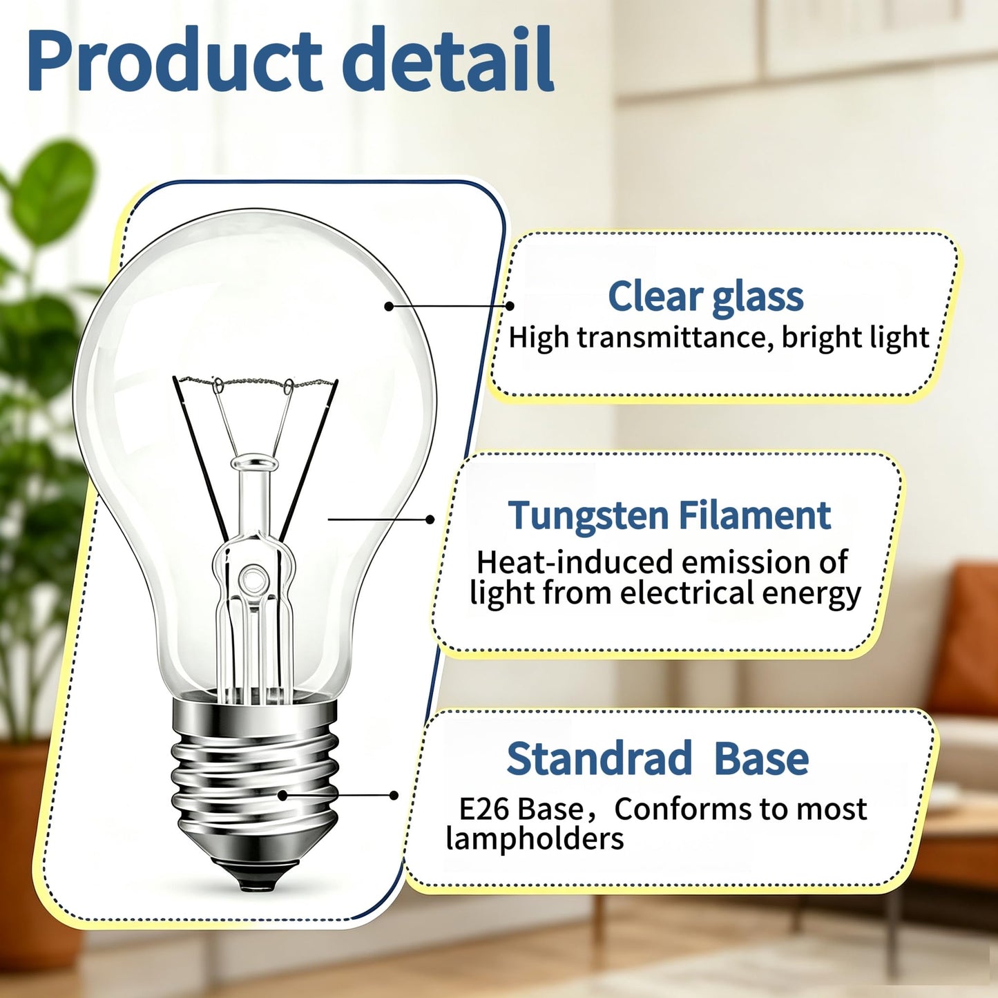 IWOPAN 75Watt Incandescent Light Bulbs, Dimmable, 75W Equivalent, A19 Light Bulbs, E26 Base, for Ceiling Fan Light, Pendant Light, Table Lamp 12PACK