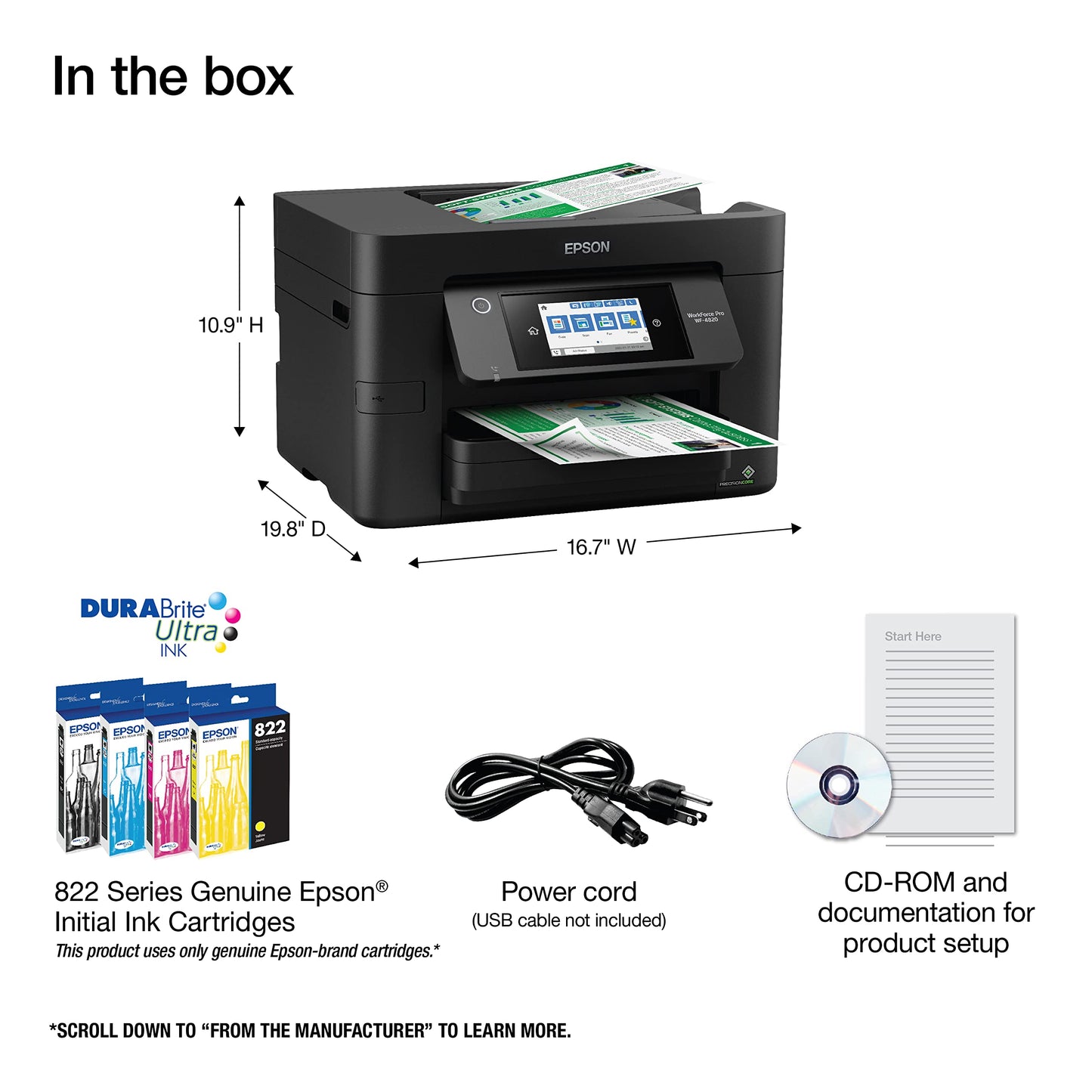 Epson Workforce Pro WF-4820 Wireless All-in-One Printer with Auto 2-Sided Printing, 35-Page ADF, 250-sheet Paper Tray and 4.3" Color Touchscreen