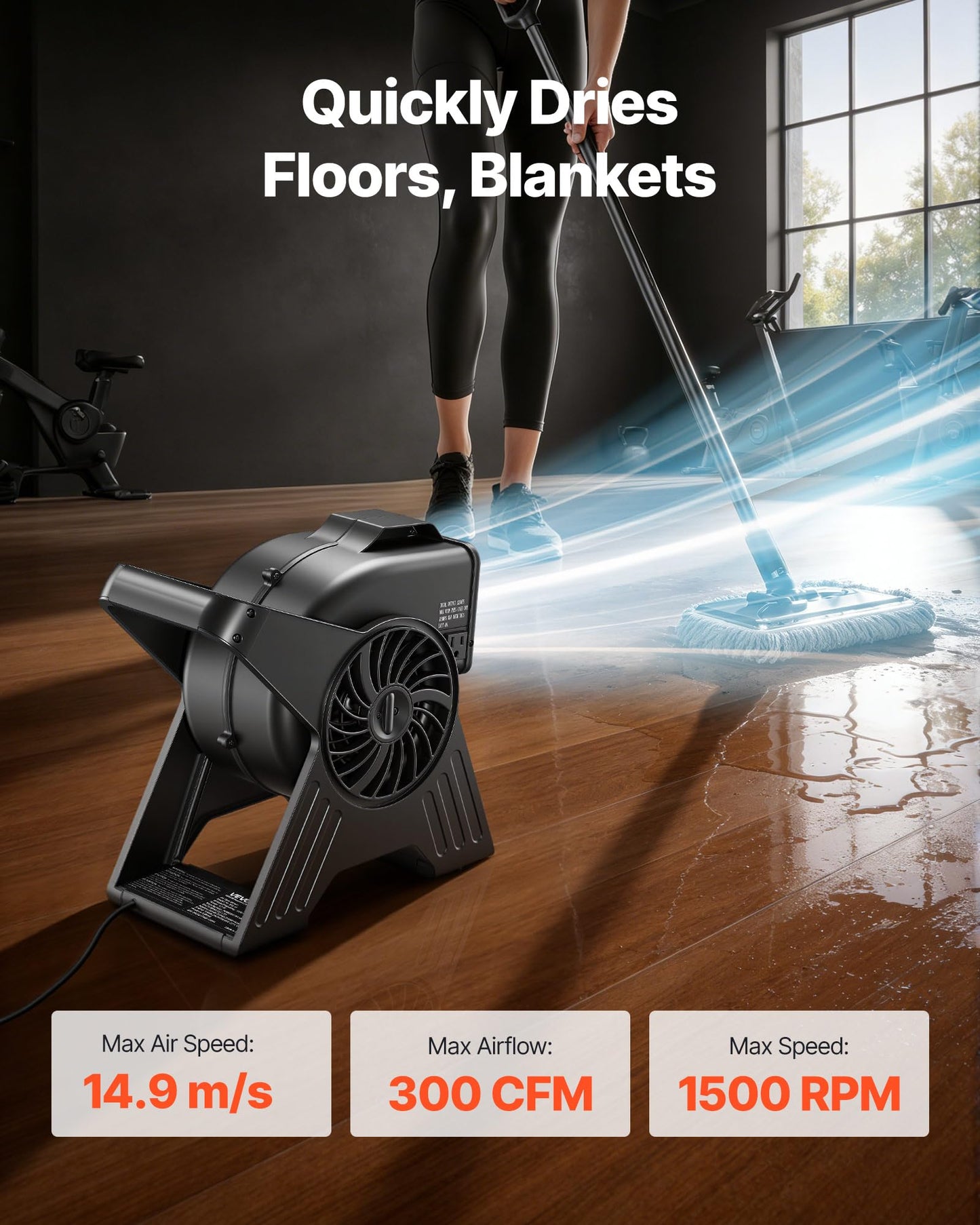VEVOR Blower Fan, 13 in Portable Utility Floor Fan, 300 CFM, 3 Speeds, Multi-Angle Airflow, Lightweight Portable High Velocity Air Mover, for Drying