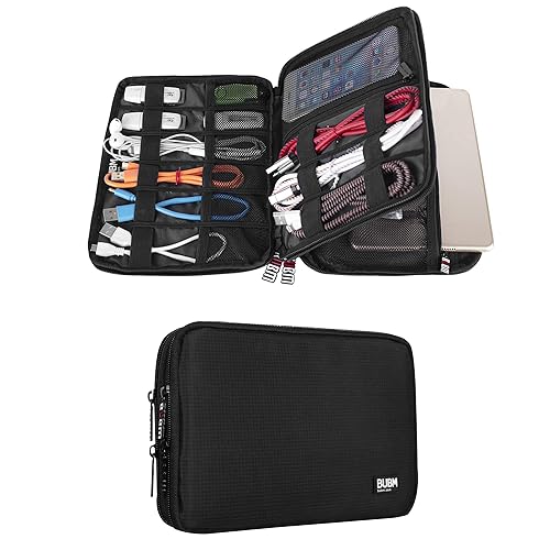 BUBM Double Layer Electronic Accessories Organizer, Travel Gadget Bag for Cables, USB Flash Drive, Plug and More, Perfect Size Fits for iPad Mini