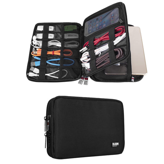 BUBM Double Layer Electronic Accessories Organizer, Travel Gadget Bag for Cables, USB Flash Drive, Plug and More, Perfect Size Fits for iPad Mini