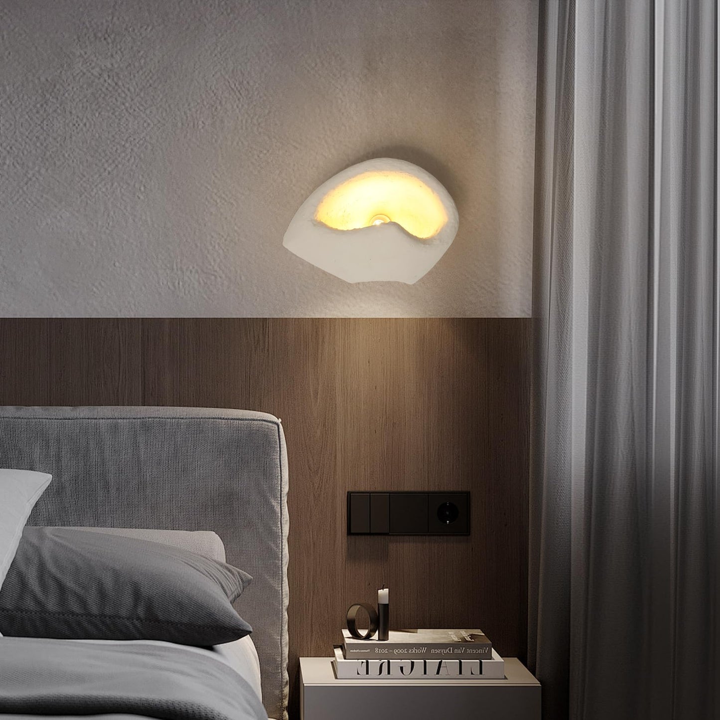PANLAVIE Modern Wall Sconce Plug in, Indoor Wall Light Fixture, Retro Industrial Cement Stone Style Wall Mounted Lamp for Living Room Bedroom