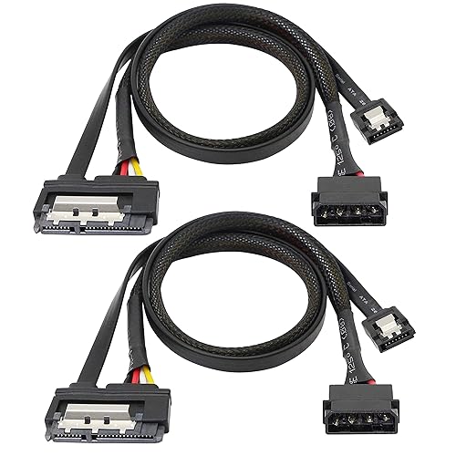 SATA 6G Data Cable, SATA Power 2-In-1 Extension Cord, LP4 IDE 4 pin to SATA 15P Female with Serial ATA III 7 Pin Female for HDD, SSD, Optical Drives
