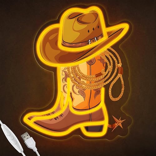 Cowboy Boot with Hat Lasso Neon Signs for Wall Decor, Led Pink Cowgirl Boot Neon Sign, Aesthetic Western Wall Art, Cowboy LED Sign for Room Bedroom