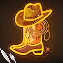 Cowboy Boot with Hat Lasso Neon Signs for Wall Decor, Led Pink Cowgirl Boot Neon Sign, Aesthetic Western Wall Art, Cowboy LED Sign for Room Bedroom