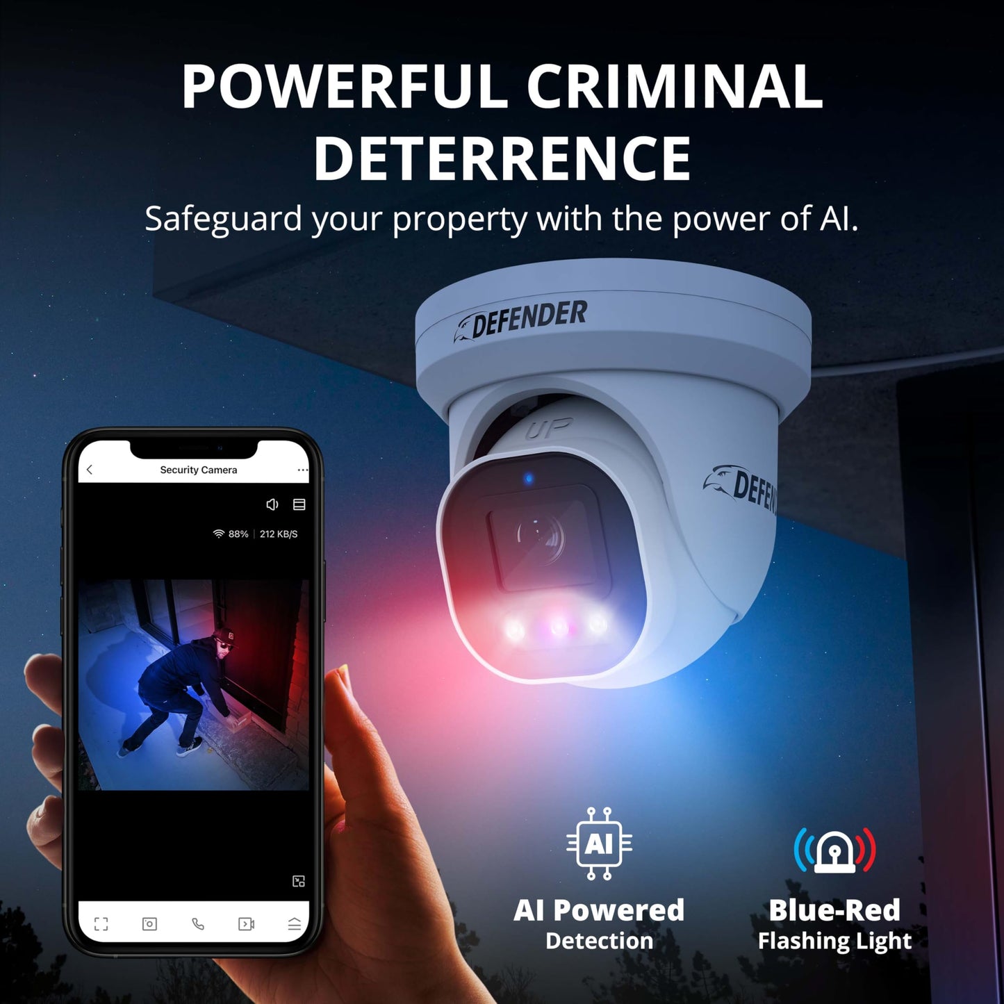 Defender AI Powered Sentinel Pro Turret 8CH NVR PoE Security Camera System, 4pc Metal Turret Cameras, 109° Wide Angle, IP66 Rated, Audio Recording