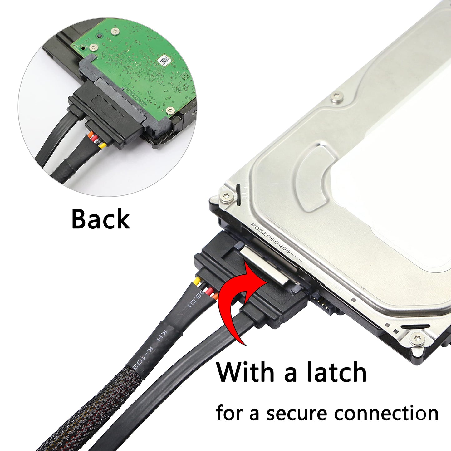 GELRHONR 22Pin SATA Power Extension Cable,22 Pin?7+15? Sata Male to Female Data and Power Combo Extension Cable with Locking Latch,for HDD,SSD,Optical