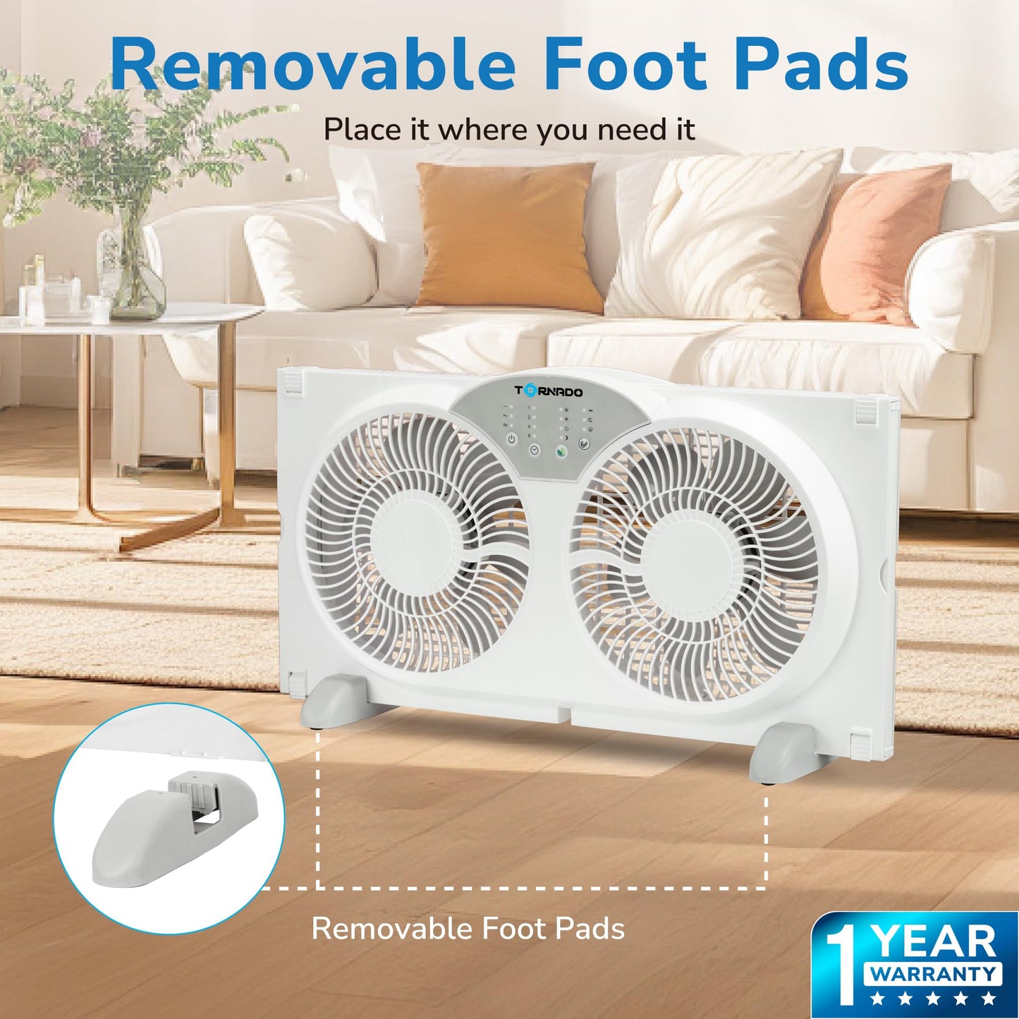 Tornado 9 Inch Dual Window Fan with 8-Hour Timer and 3-Speed Settings, 23.5-36 Inch Expandable, 3 Function Modes (Cooling/Exhaust/Circulation)