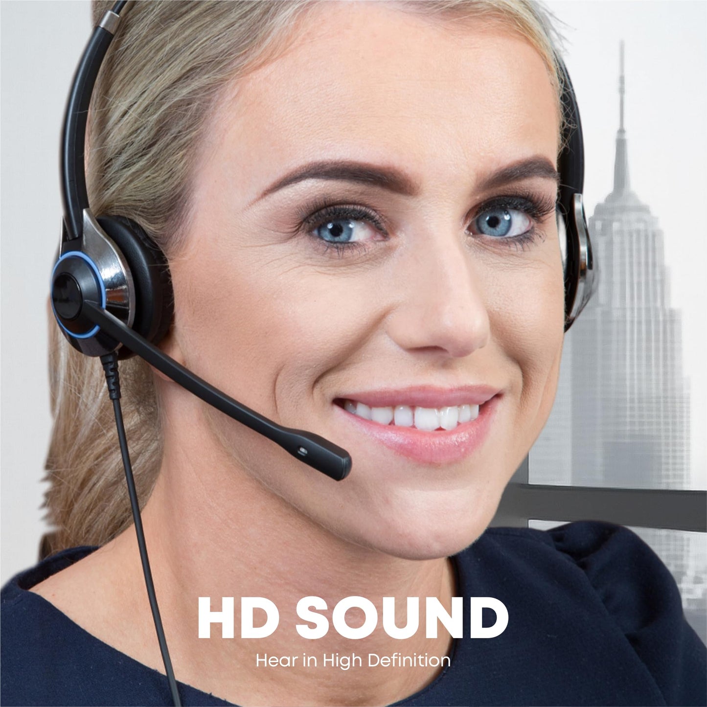 TruVoice HD-500 Office and Call Center Wired QD Headset with Noise Canceling Microphone and HD Speakers - Compatible with Mitel, Nortel, Avaya, Poly