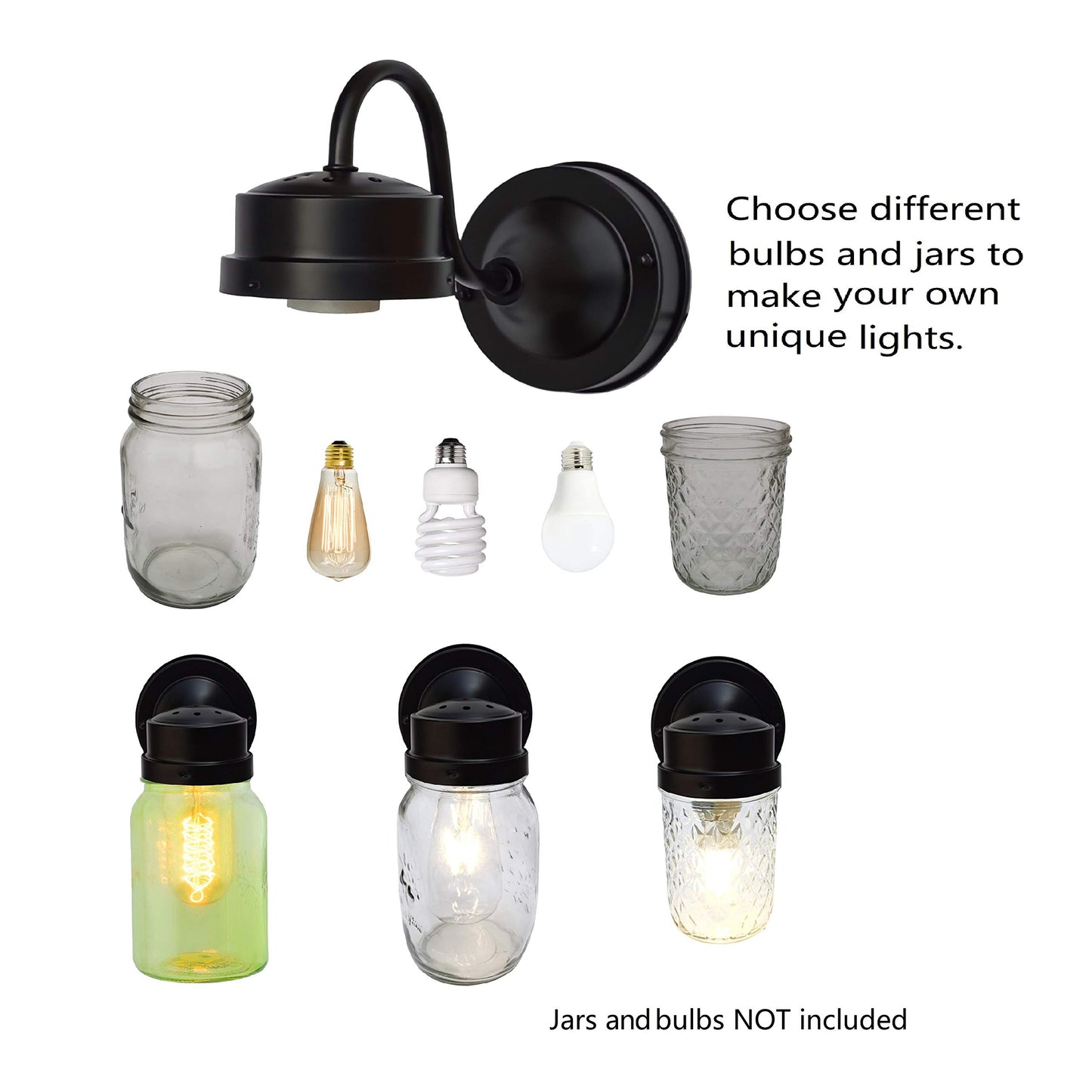 THINKCHANCES Matt Black Metal Wall Mount Bent Tube Light Sconce Fixture for Entryway Porch Patio Work with Wide Mouth Ball Mason Jars