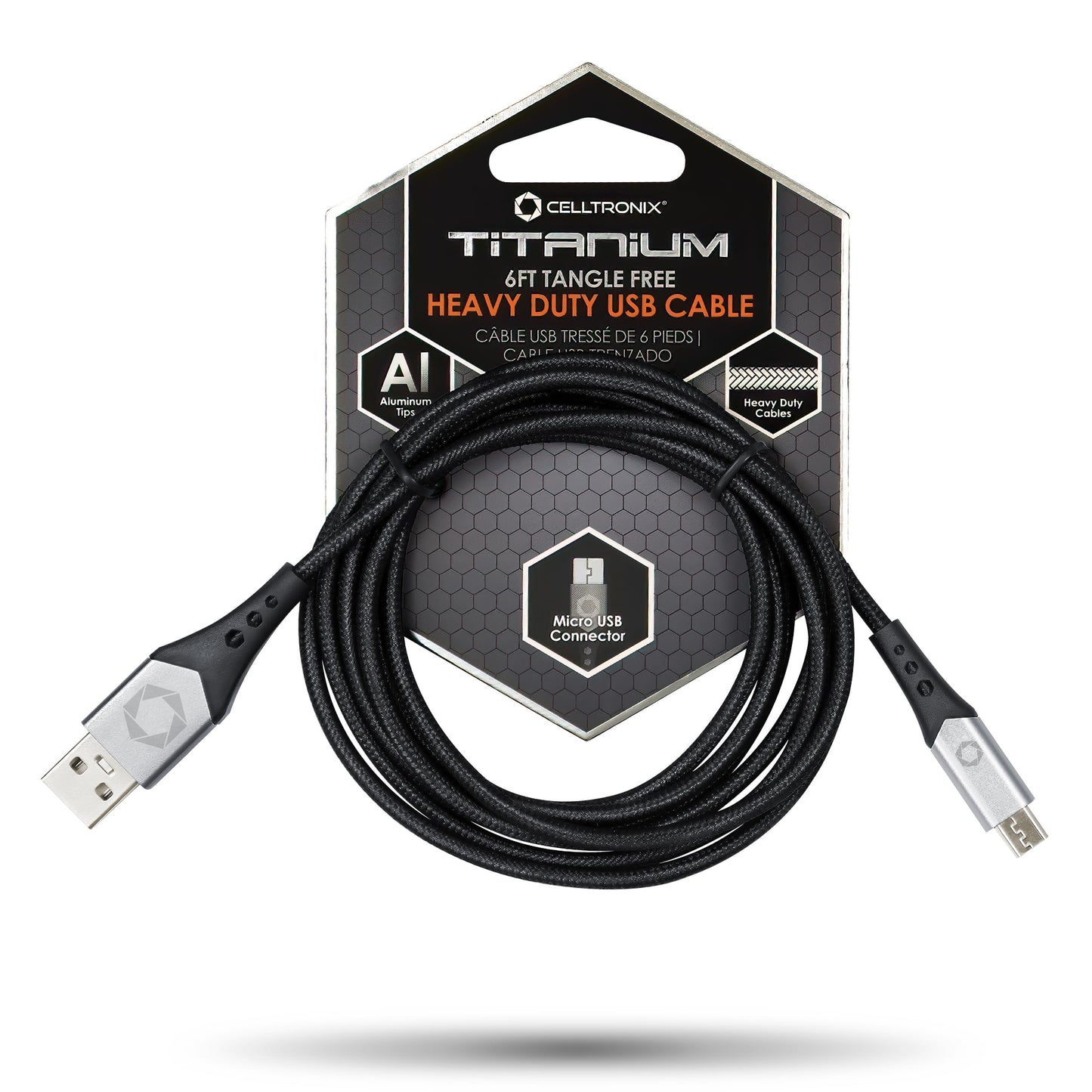 Celltronix Titanium 6FT Fast Charging Tangle Free Heavy Duty Micro to USB Cable. Built to Last! Includes Sync+Charge & Aluminum Tips for Optimum