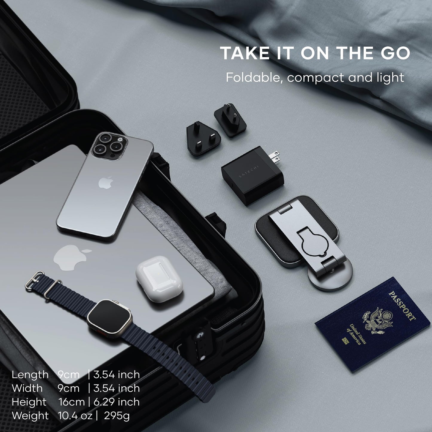 Satechi 3 in 1 Wireless Charging Station for Apple, MagSafe, Qi2 Certified, 15W Magnetic, Foldable Travel Charger Station for iPhone 17 to 12 Series